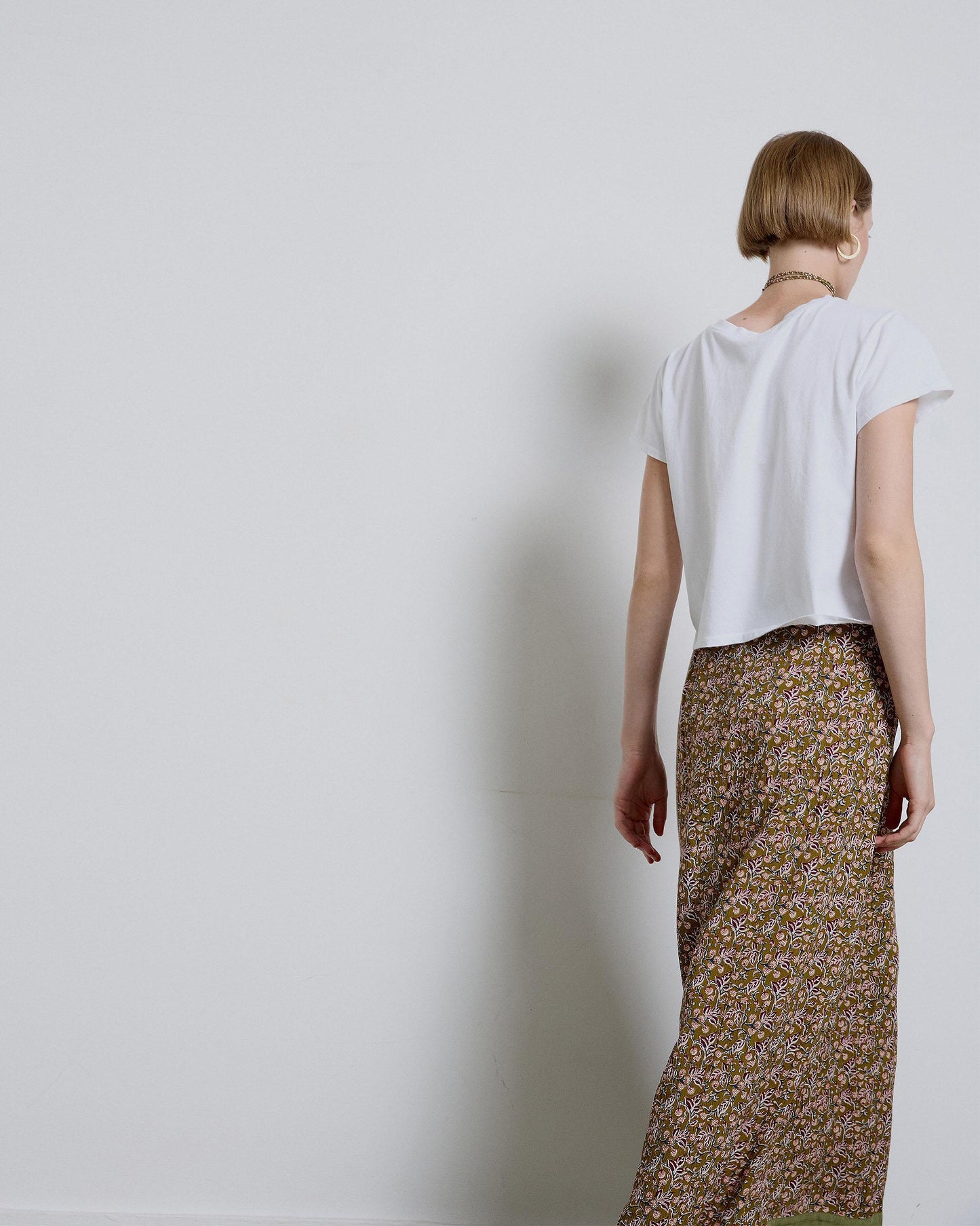 Green Side Ruffle Printed Skirt