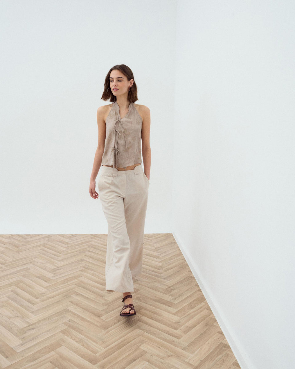 Pantalon Détail Taille Écru