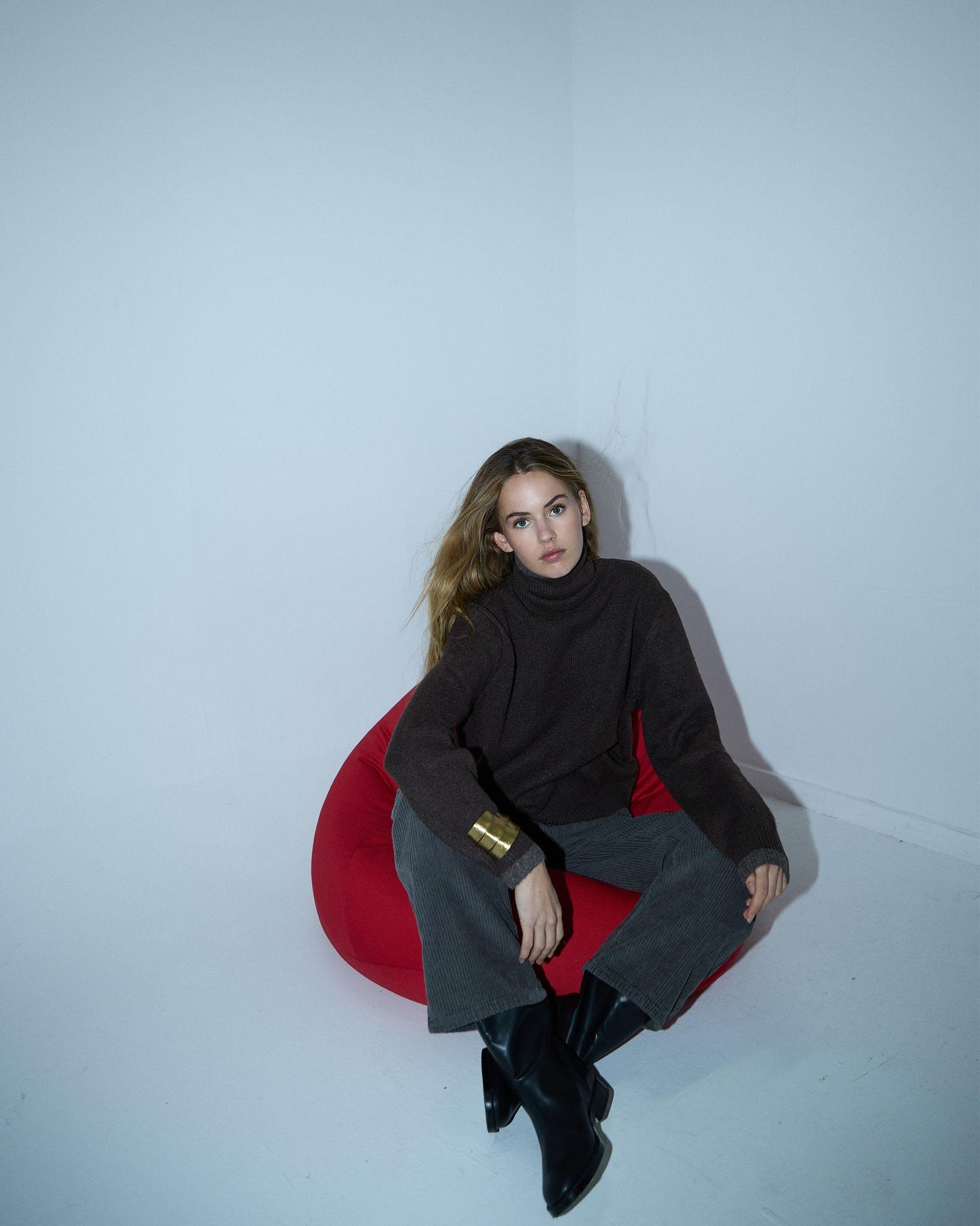 Brown Contrasting Turtleneck Sweater