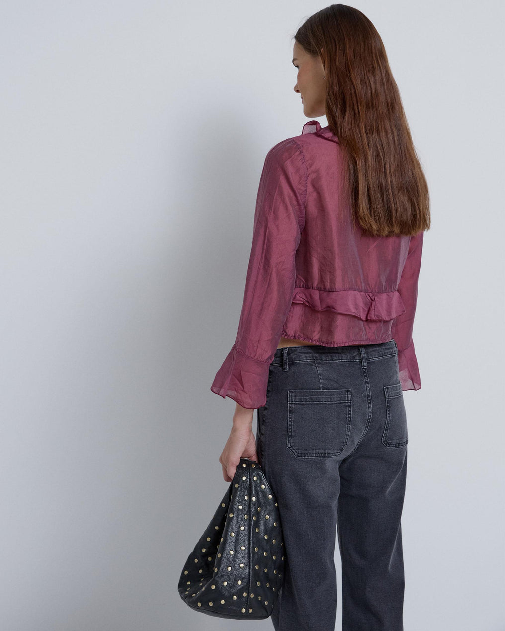 Blusa roxa com folhos cruzados