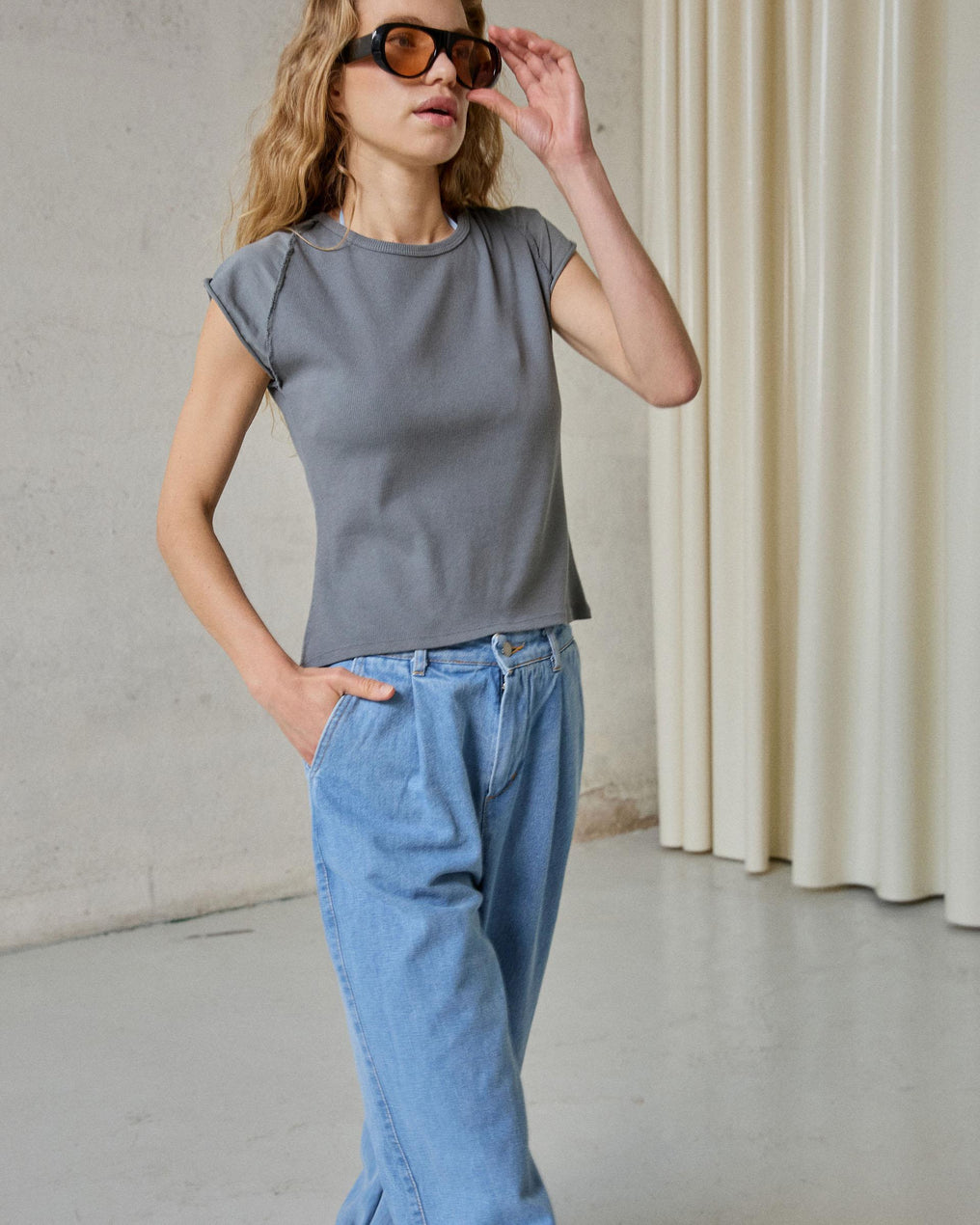 Jeans Bombacho Pregas Azul