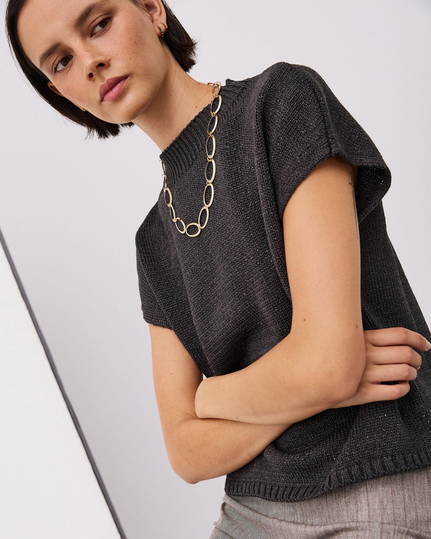 Chaleco Cuello Redondo Lurex Antracita