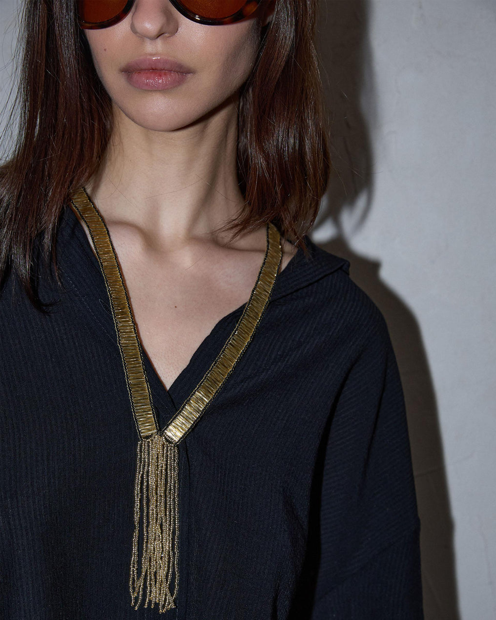 Black Pleated Knit Shirt