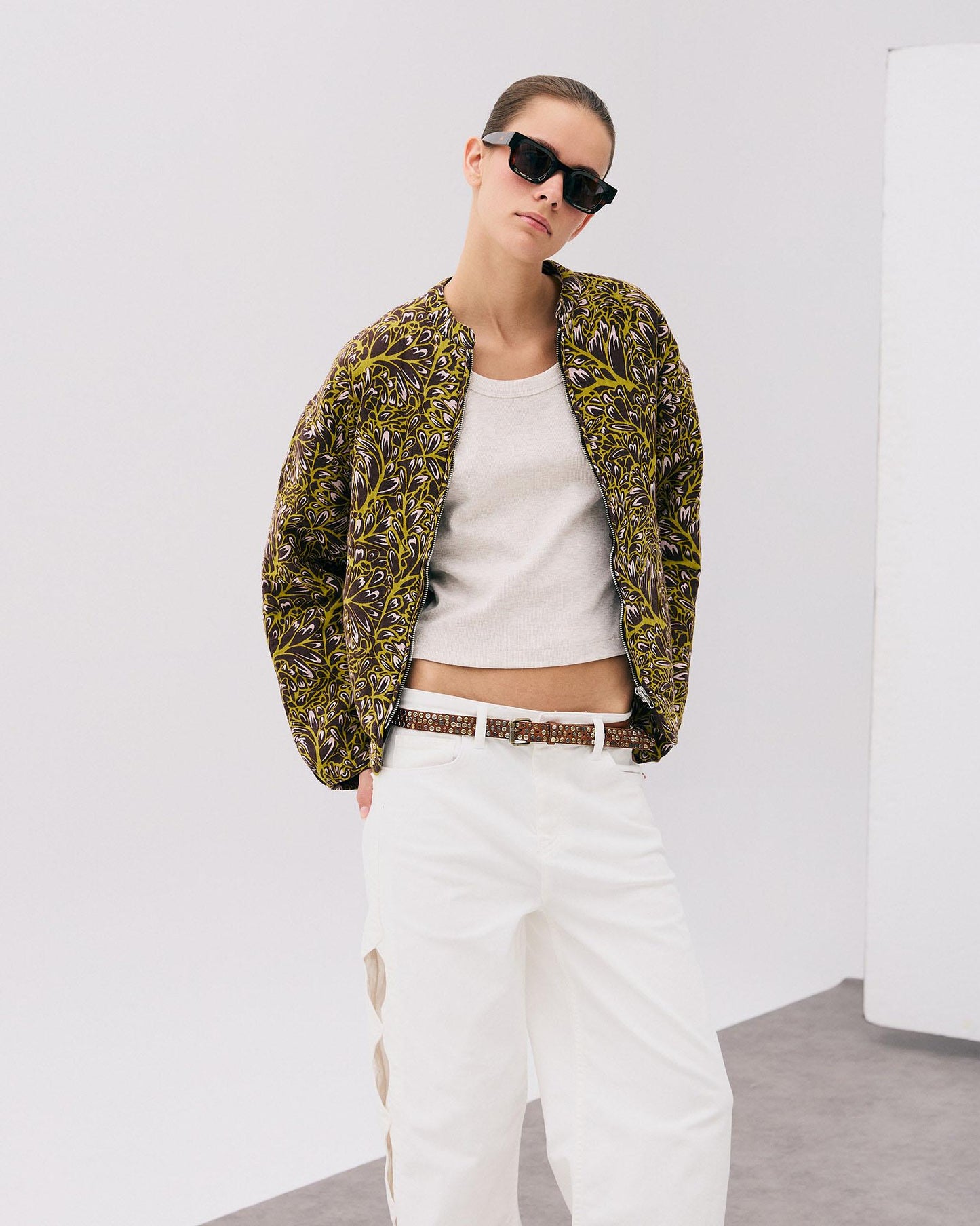 Chaqueta Bomber Estampado Marrón