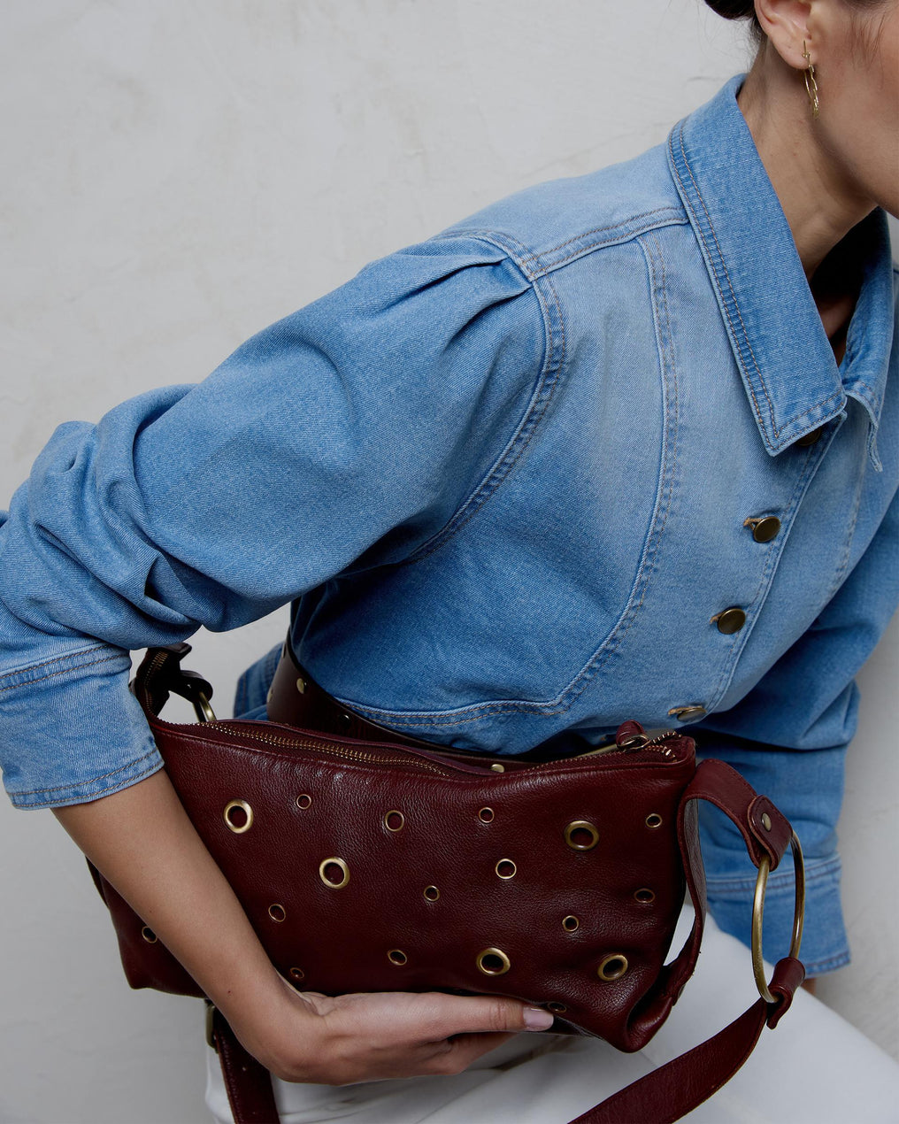 Bolso Piel Anillas Burdeos