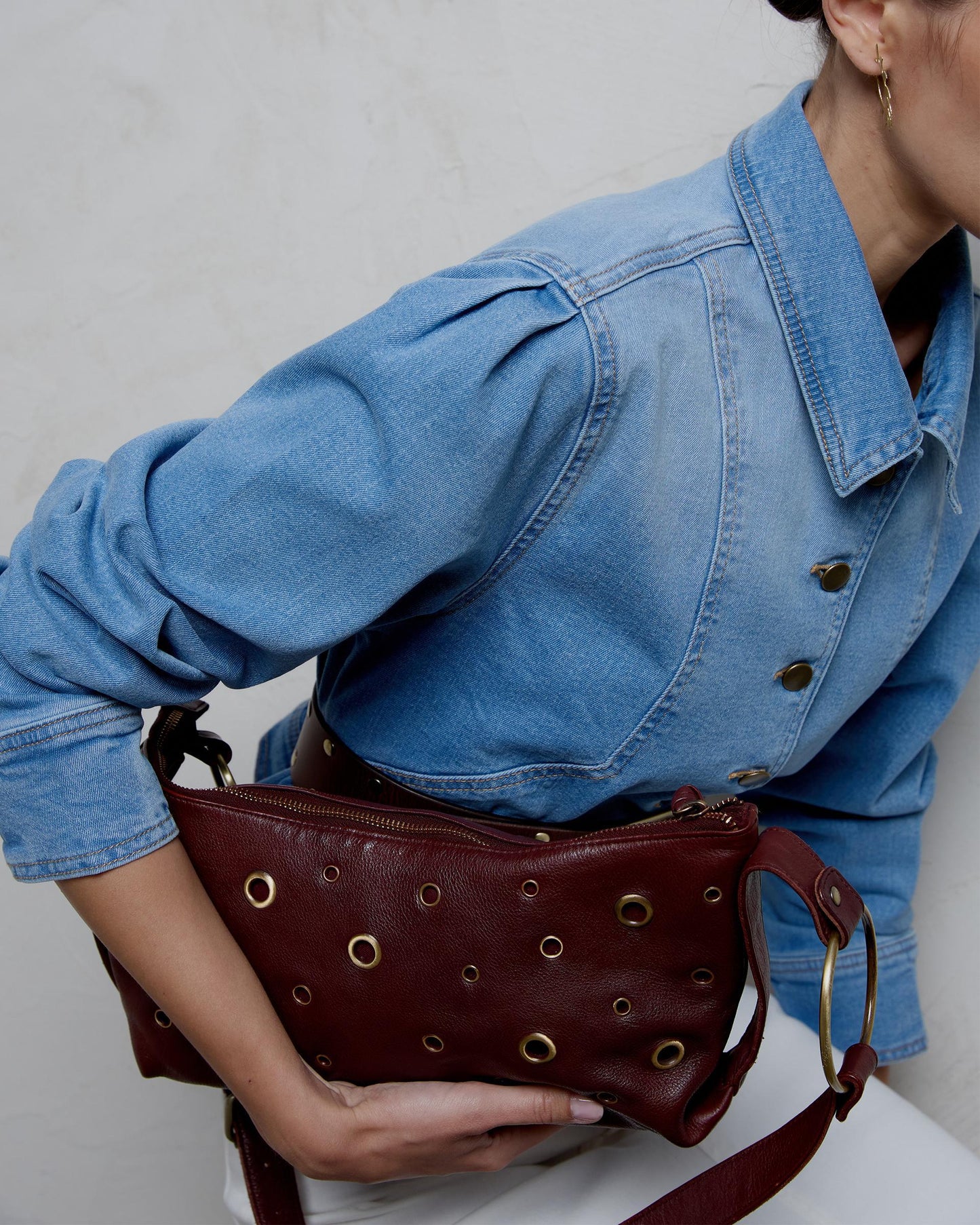 Bolso Piel Anillas Burdeos