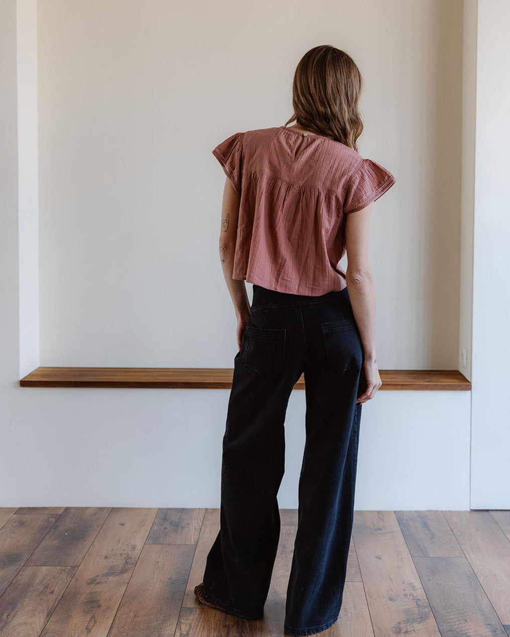 Blusa Manga Corta Puntillas Delantero Rosa Palo