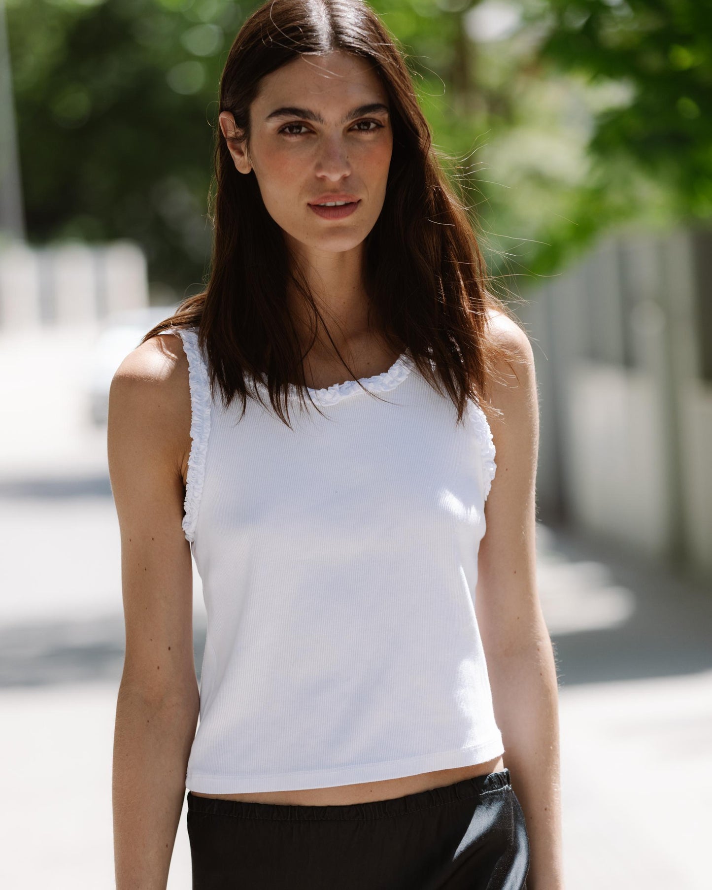 White Ruffle Tank Top