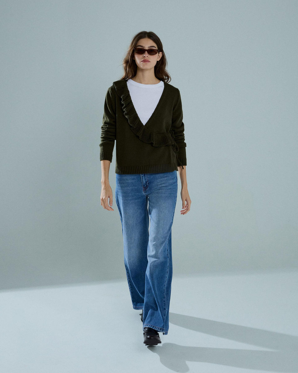 Chaqueta Cruzada Volante Verde Oscuro