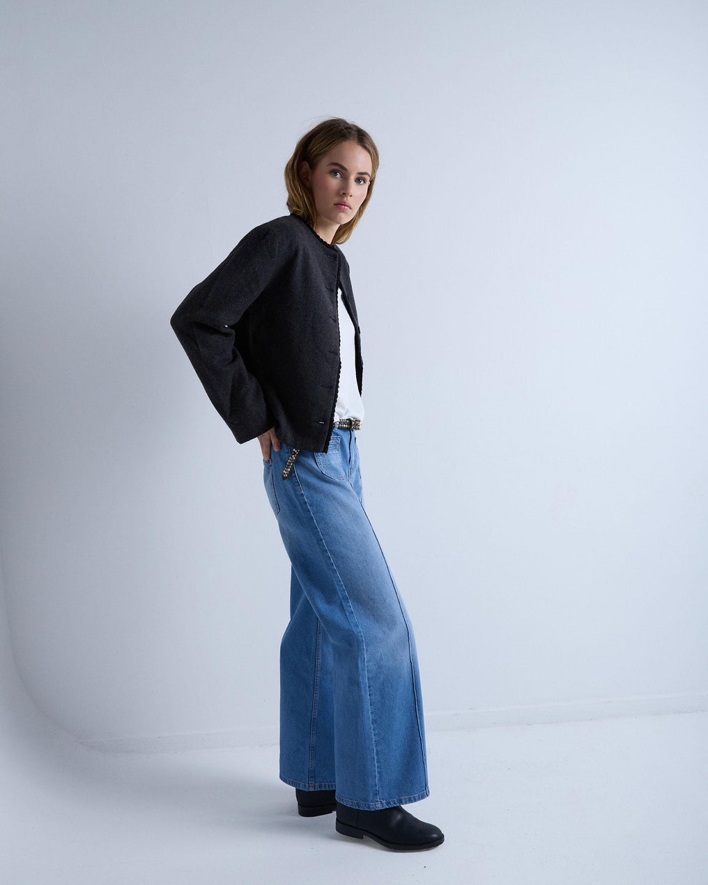 Jeans with Pockets, Wide Leg, Blue Stitching