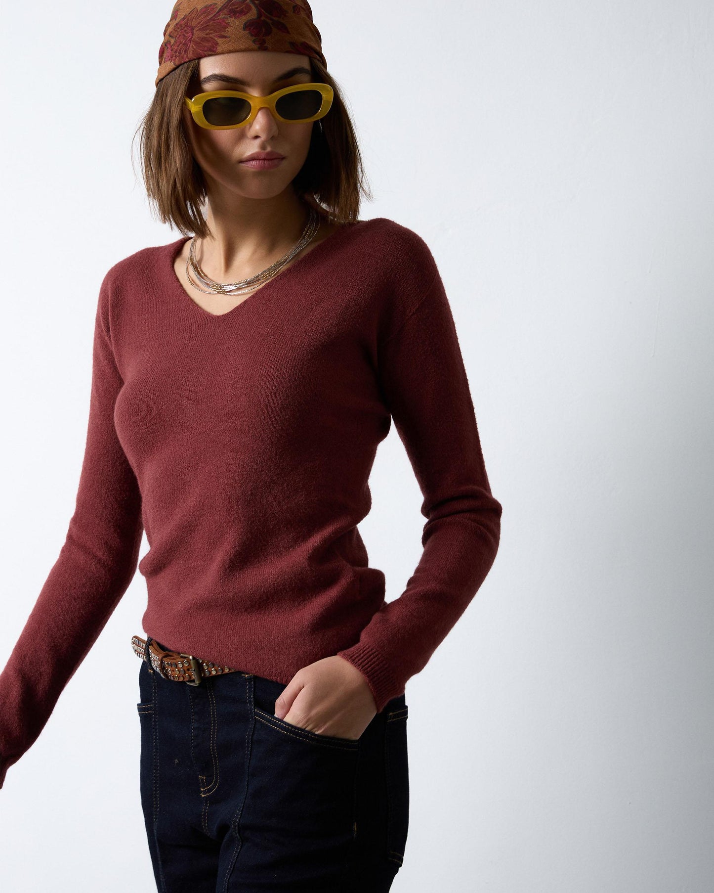 Basic V-Neck Tile Sweater