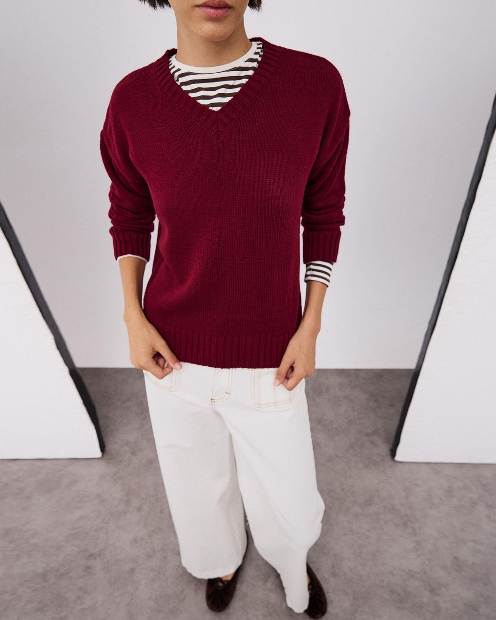 Jersey Cuello Pico Rib Granate