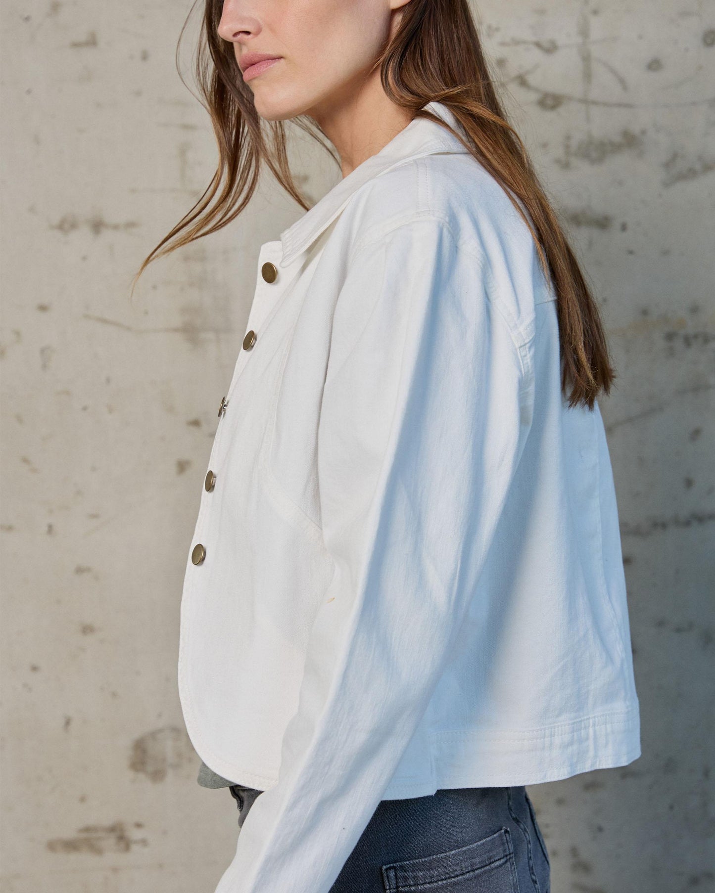 White Puff Sleeve Denim Jacket