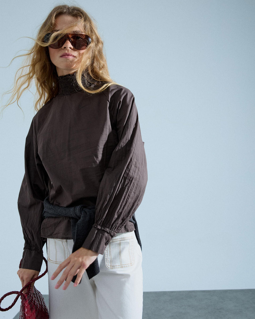 Blusa Cuello Engomado Marrón