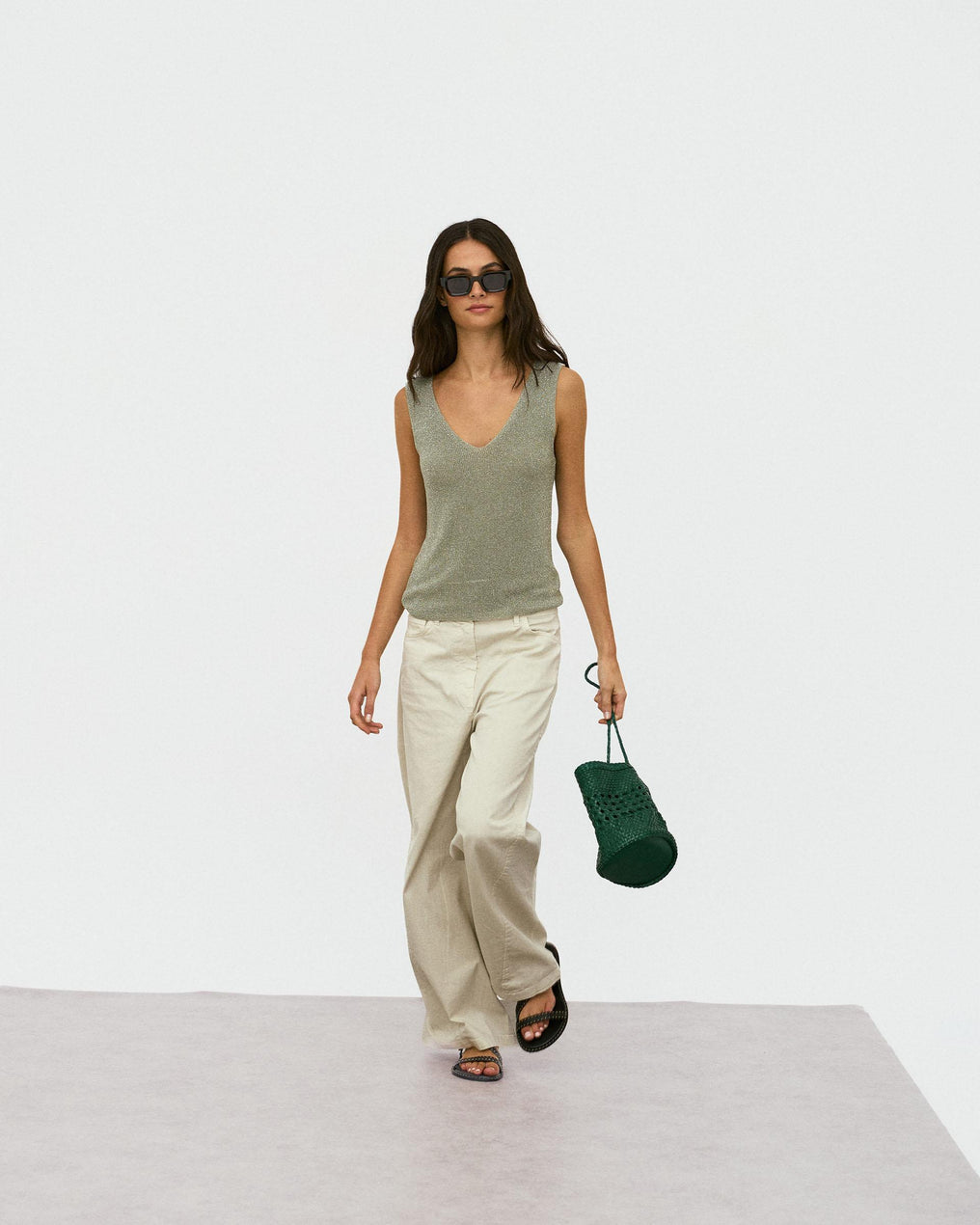 Top Bretelles Lurex Vert
