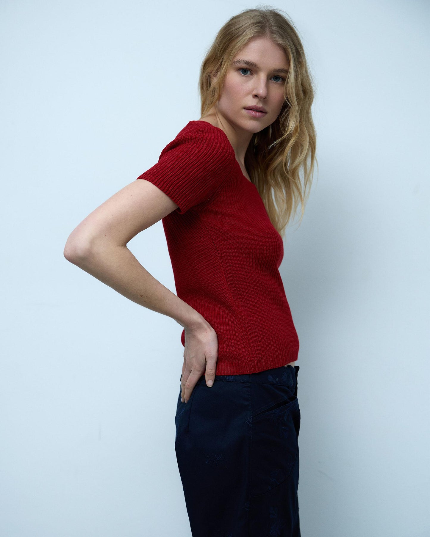 Top Punto Escote Cuadrado Rojo
