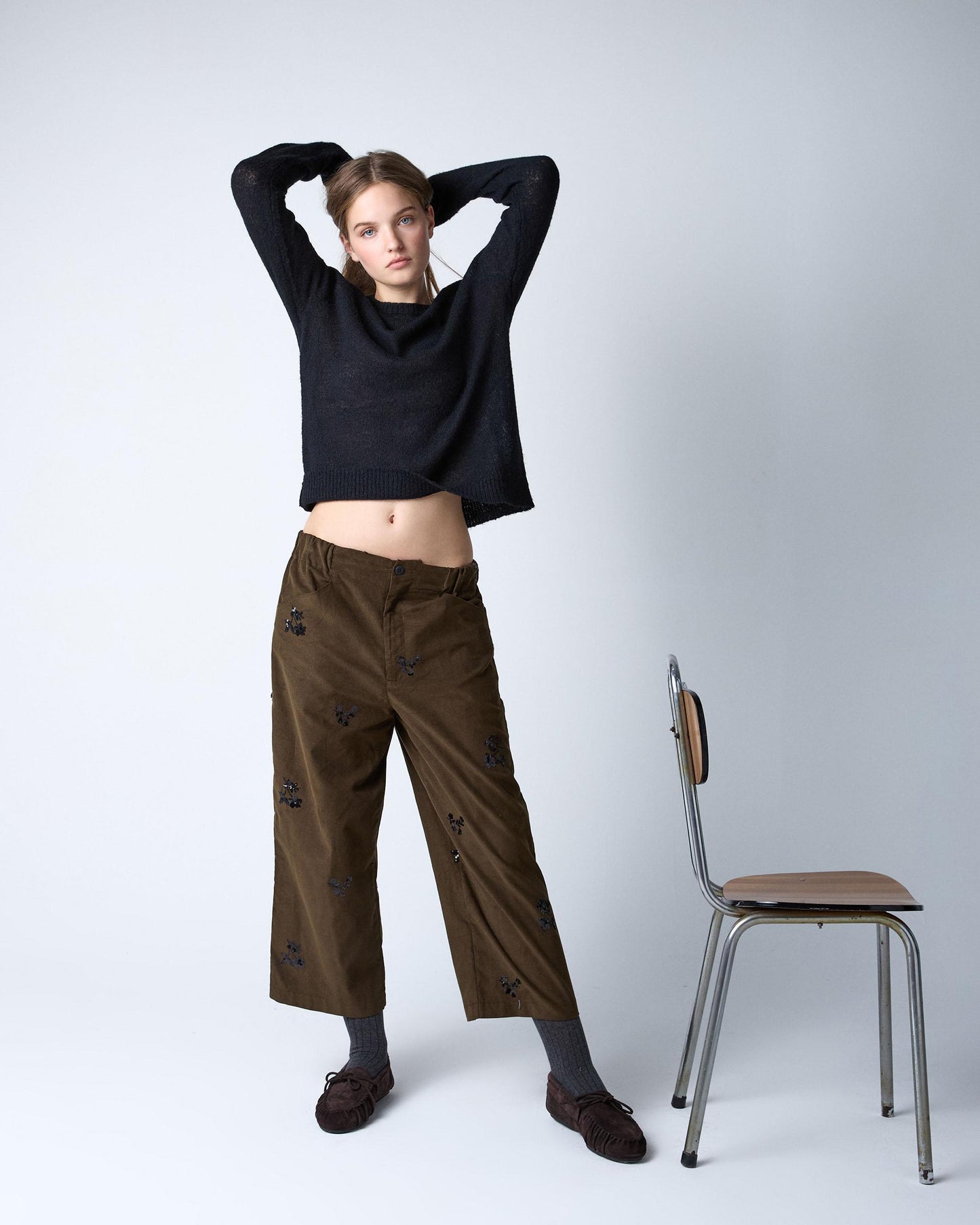 Dark Green Sequin Flower Micropana Pants