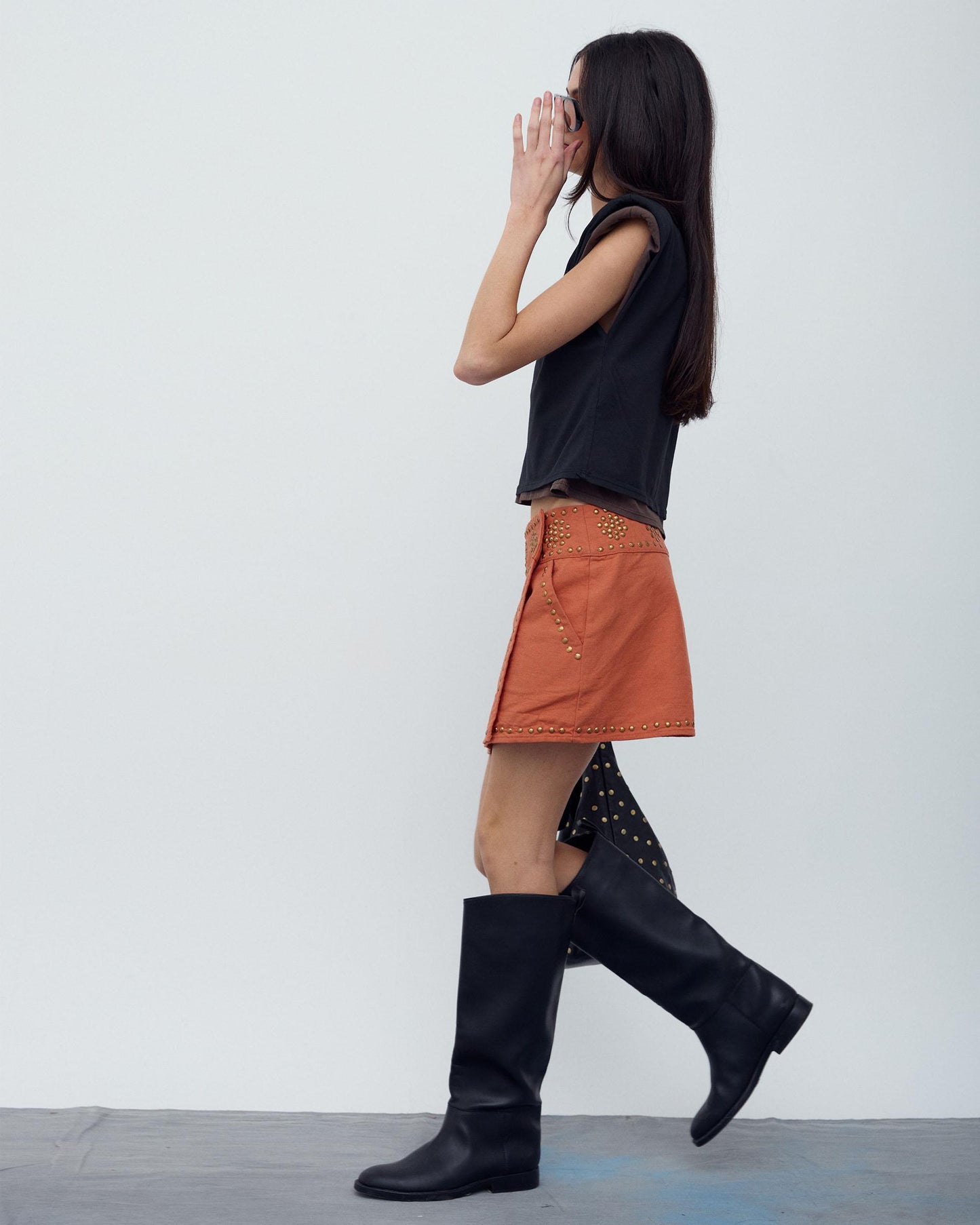 Orange Canvas Studded Mini Skirt