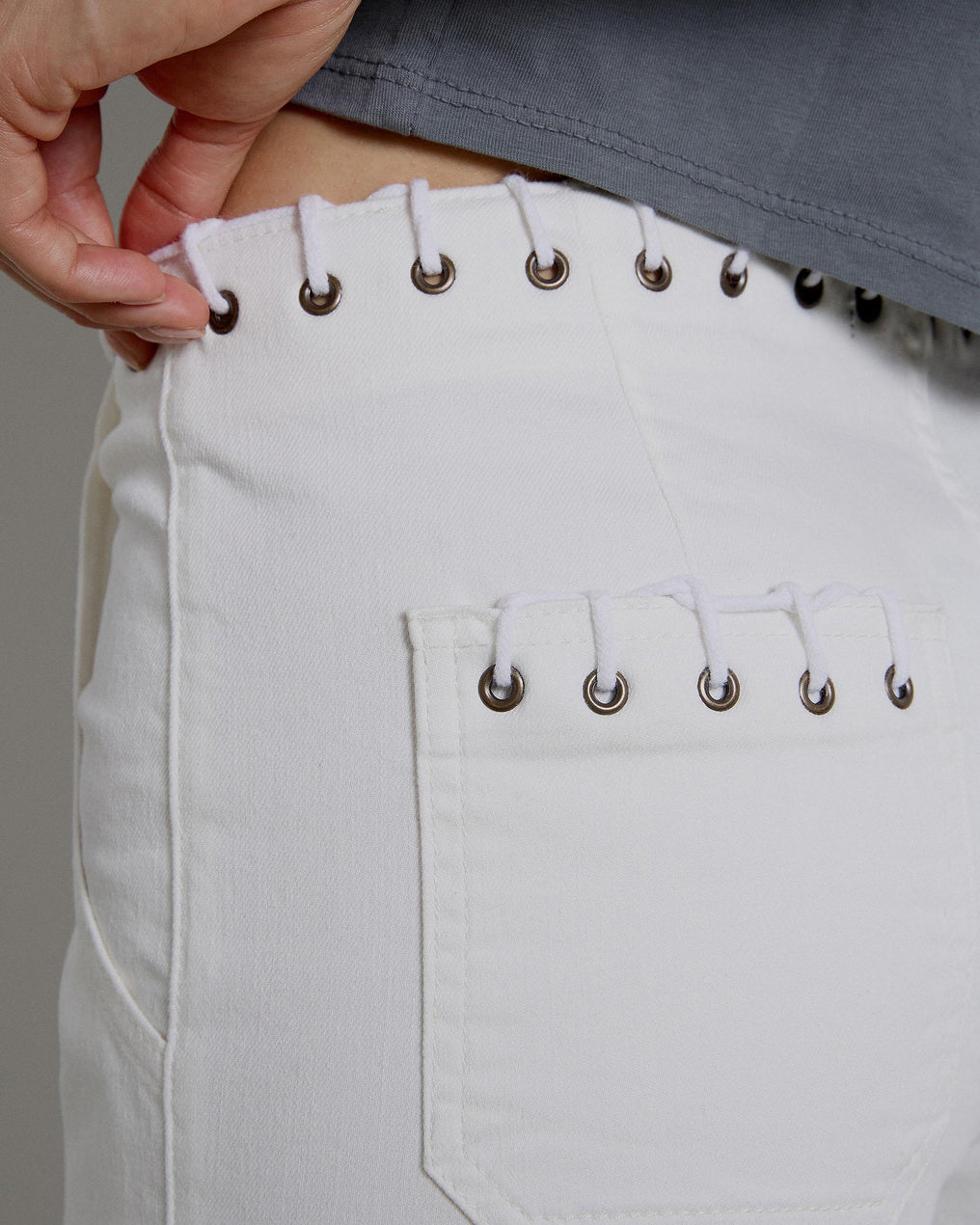 Worker Jeans Rope Stitching White