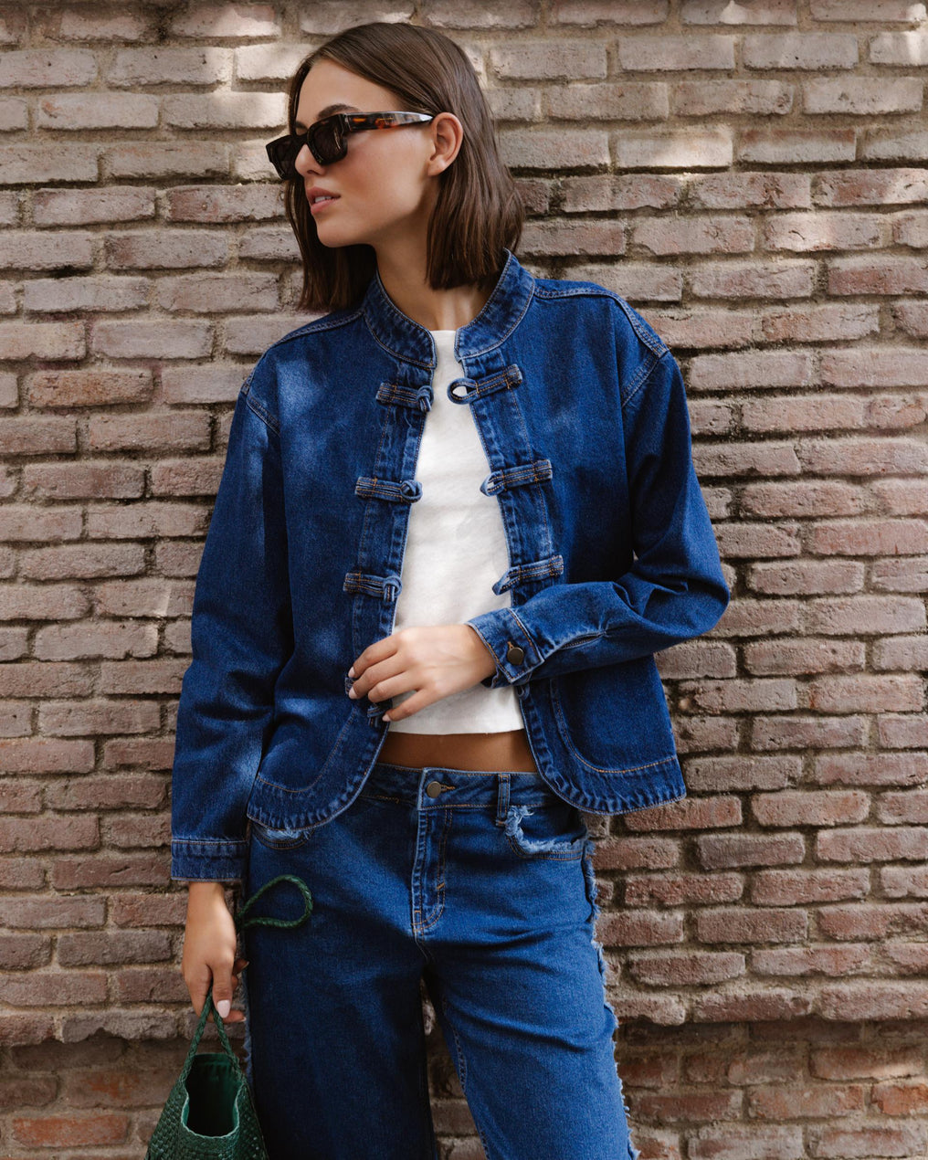 Blouson en Denim Bleu à Brandebourgs