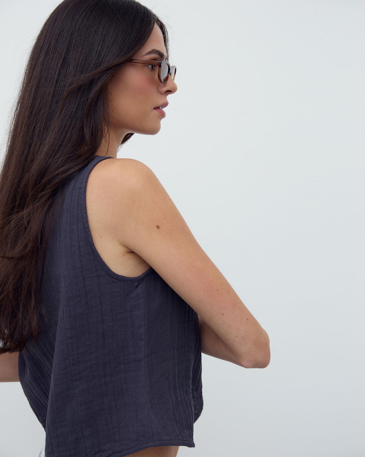 Top Botones Forrados Antracita