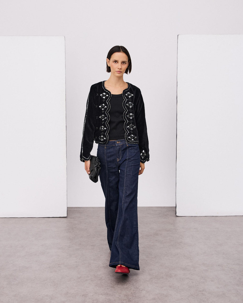 Chaqueta Terciopelo Ondas Abalorios Negro