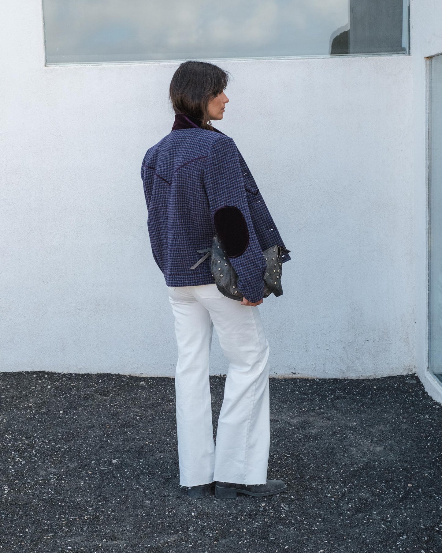 Casaco bomber de veludo contrastante com mistura de lã roxa