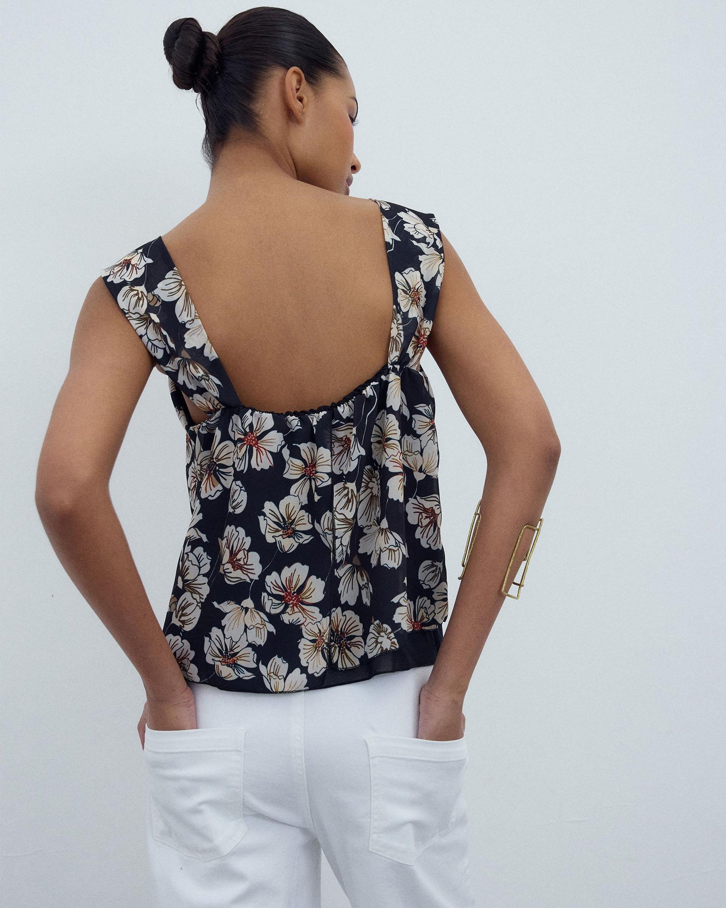 Black Printed Chiffon Cami Top