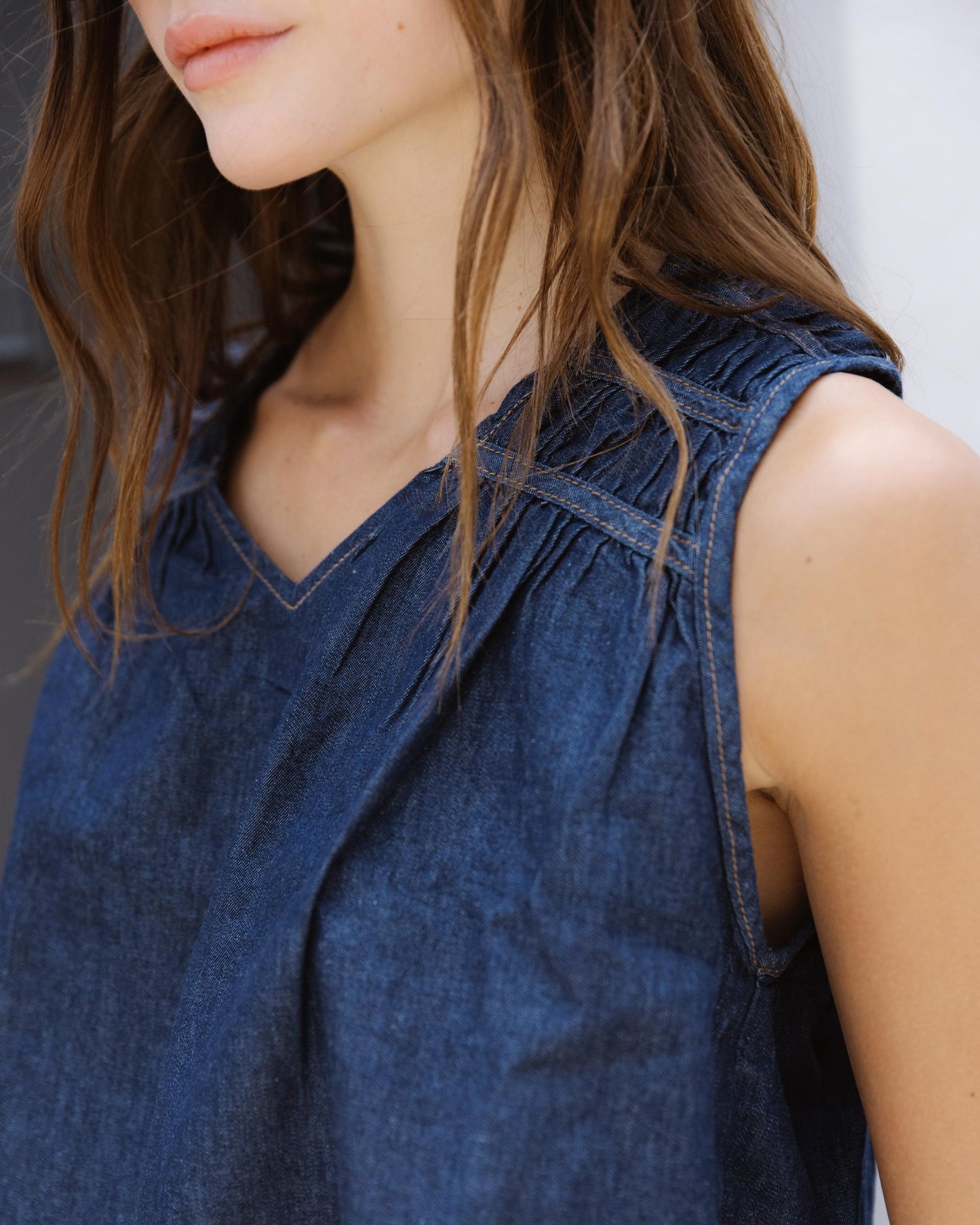 Top Gomas Denim Azul