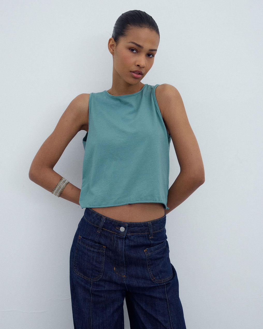 Camiseta Abertura Espalda Verde Agua