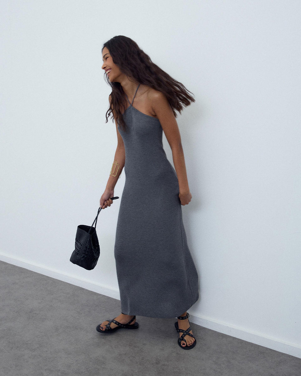 Robe Halter Maille Gris