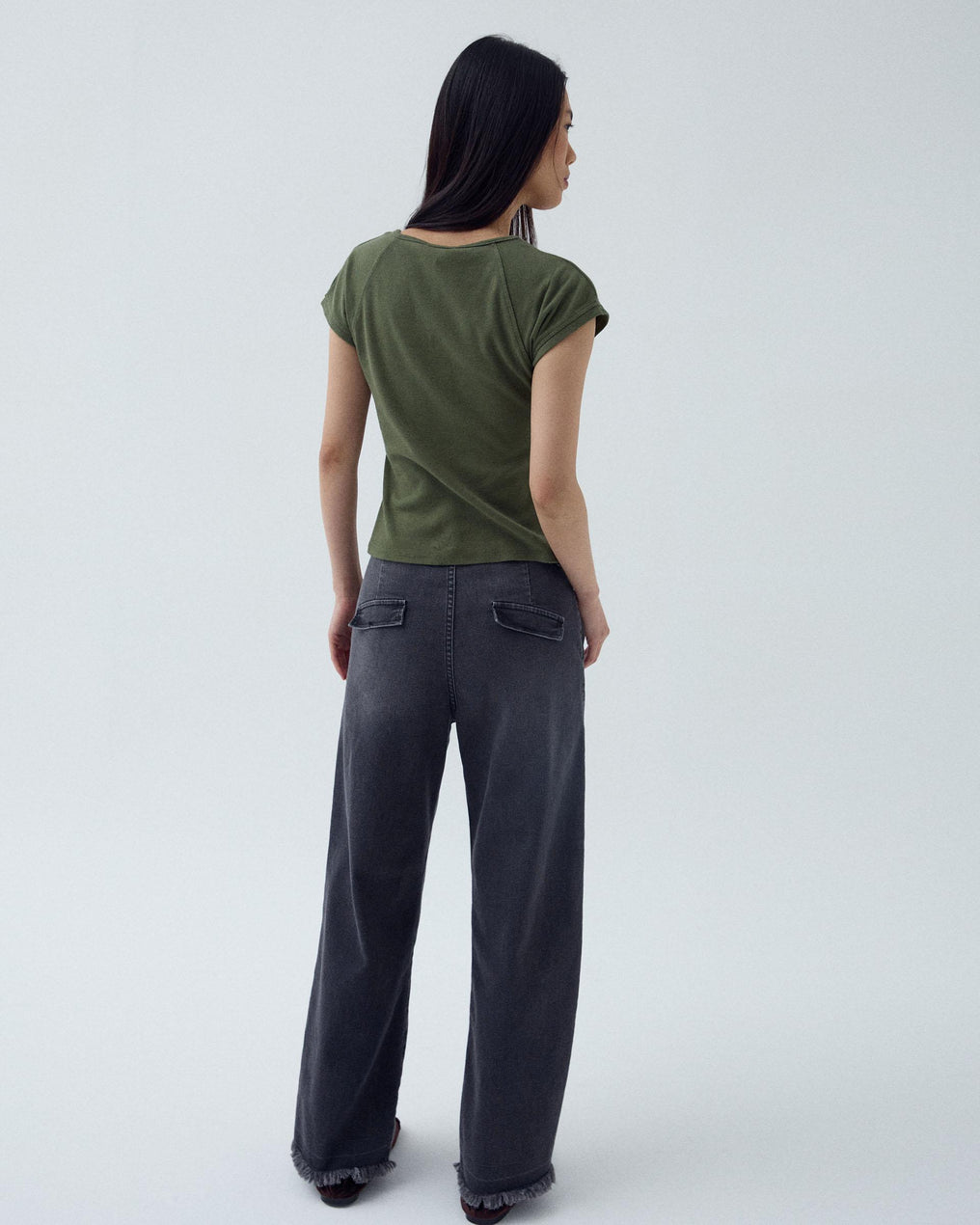 Dark Green Raglan Sleeve V-Neck T-Shirt