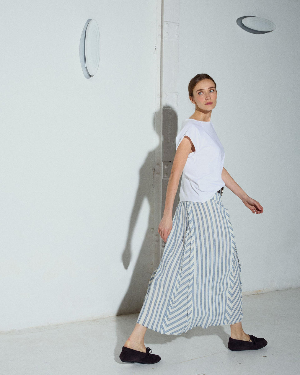 Falda Tejido Rustico Cinturilla Rayas Azul