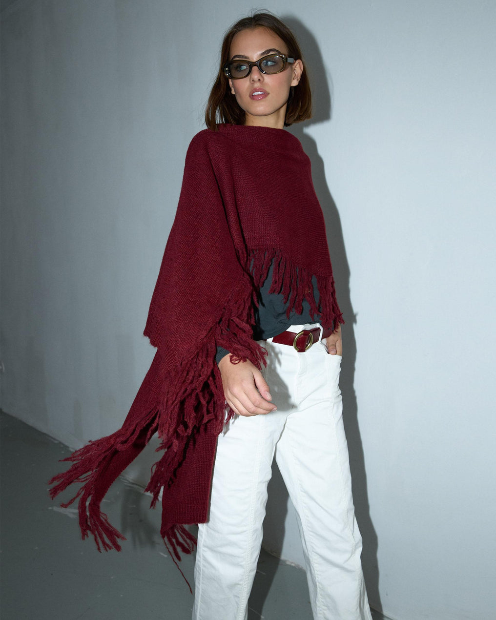 Garnet Fringed Poncho