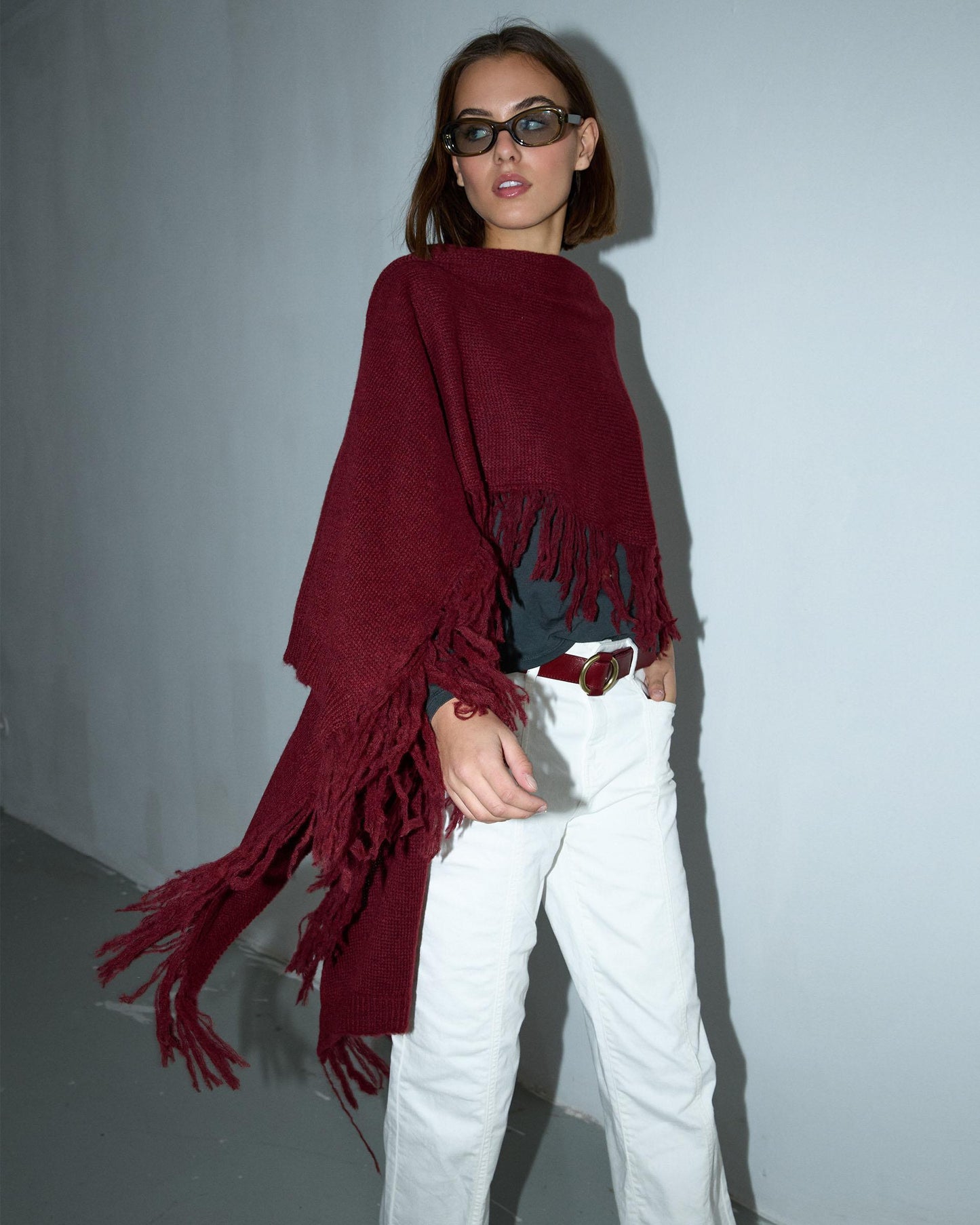 Garnet Fringed Poncho