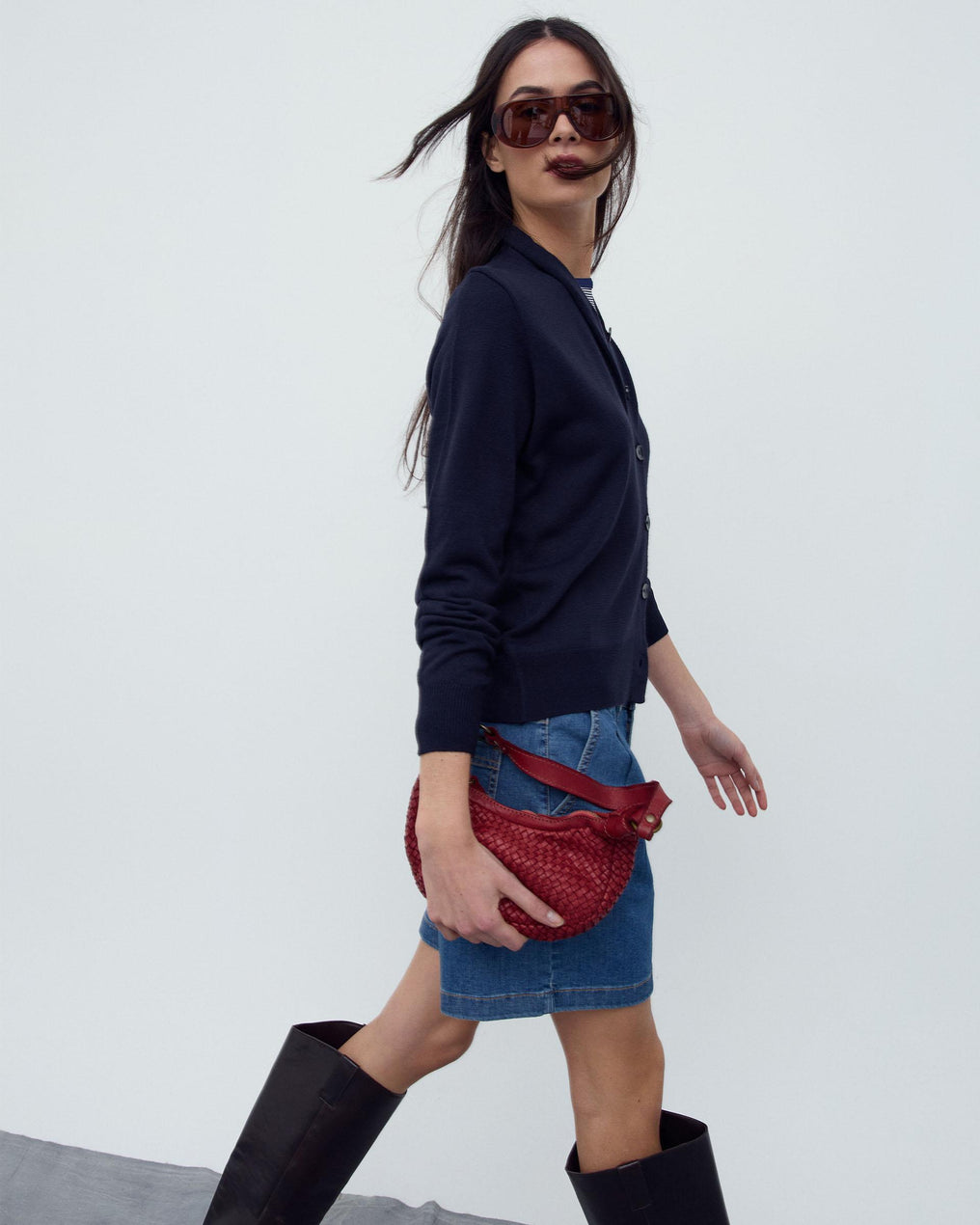 Chaqueta Punto Cuello Subido Pico Azul Marino