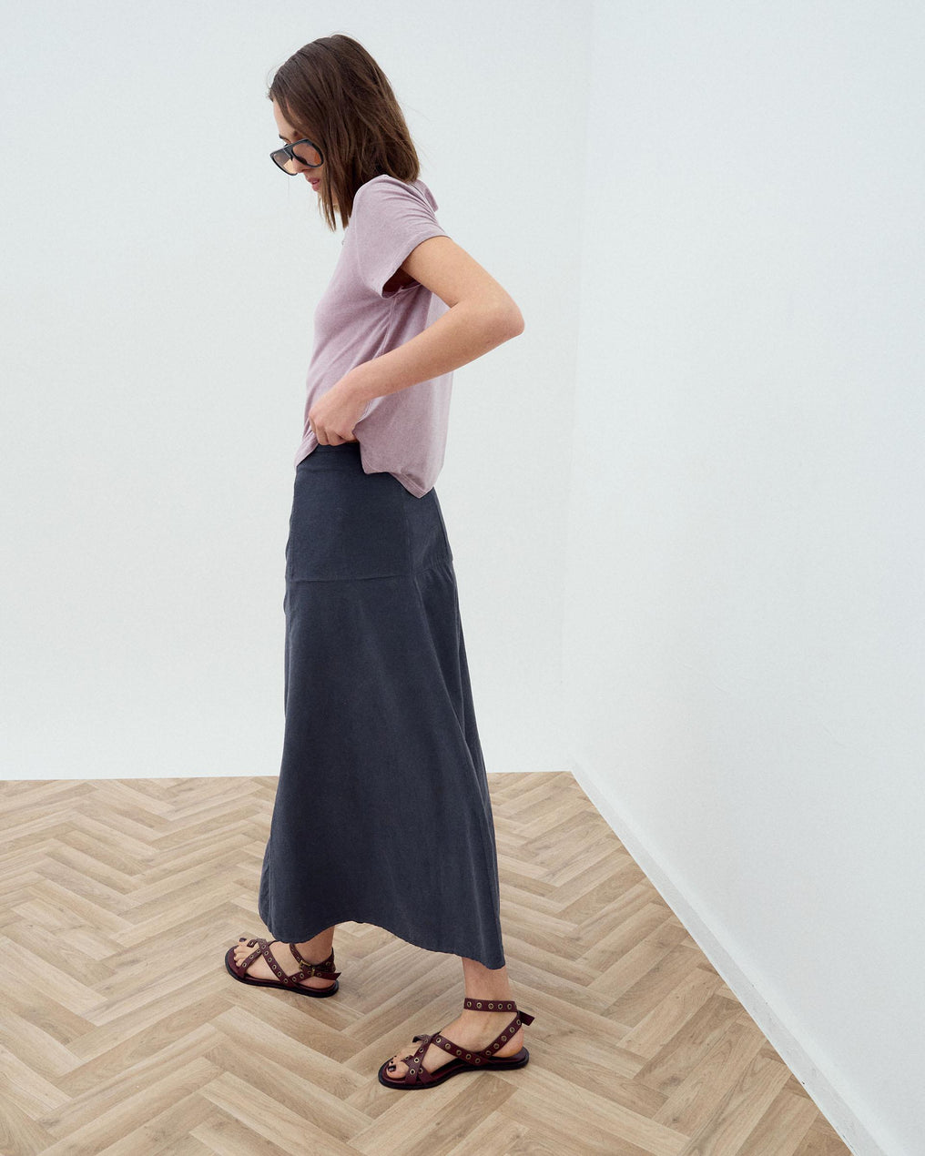 Microcorduroy Skirt with Anthracite Yoke