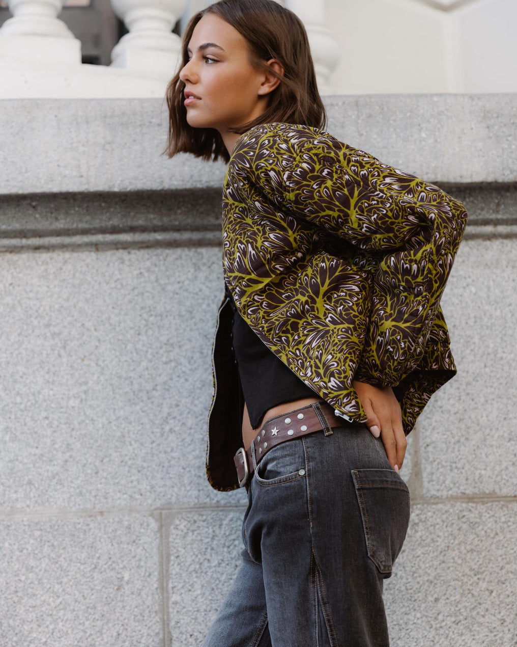 Chaqueta Bomber Estampado Marrón