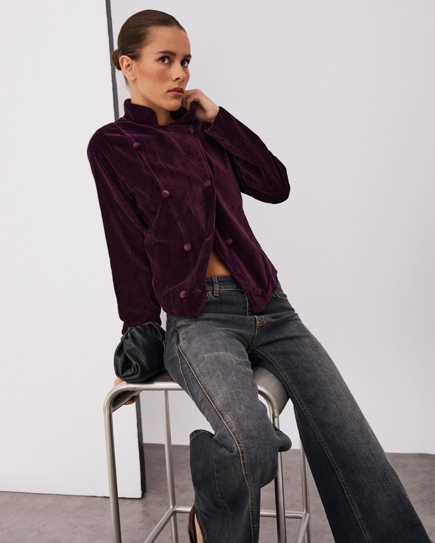 Chaqueta Cruzada Terciopelo Morado