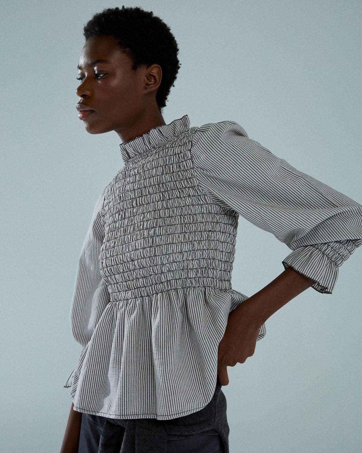 Blusa Manga Larga Engomada Rayas Marrón