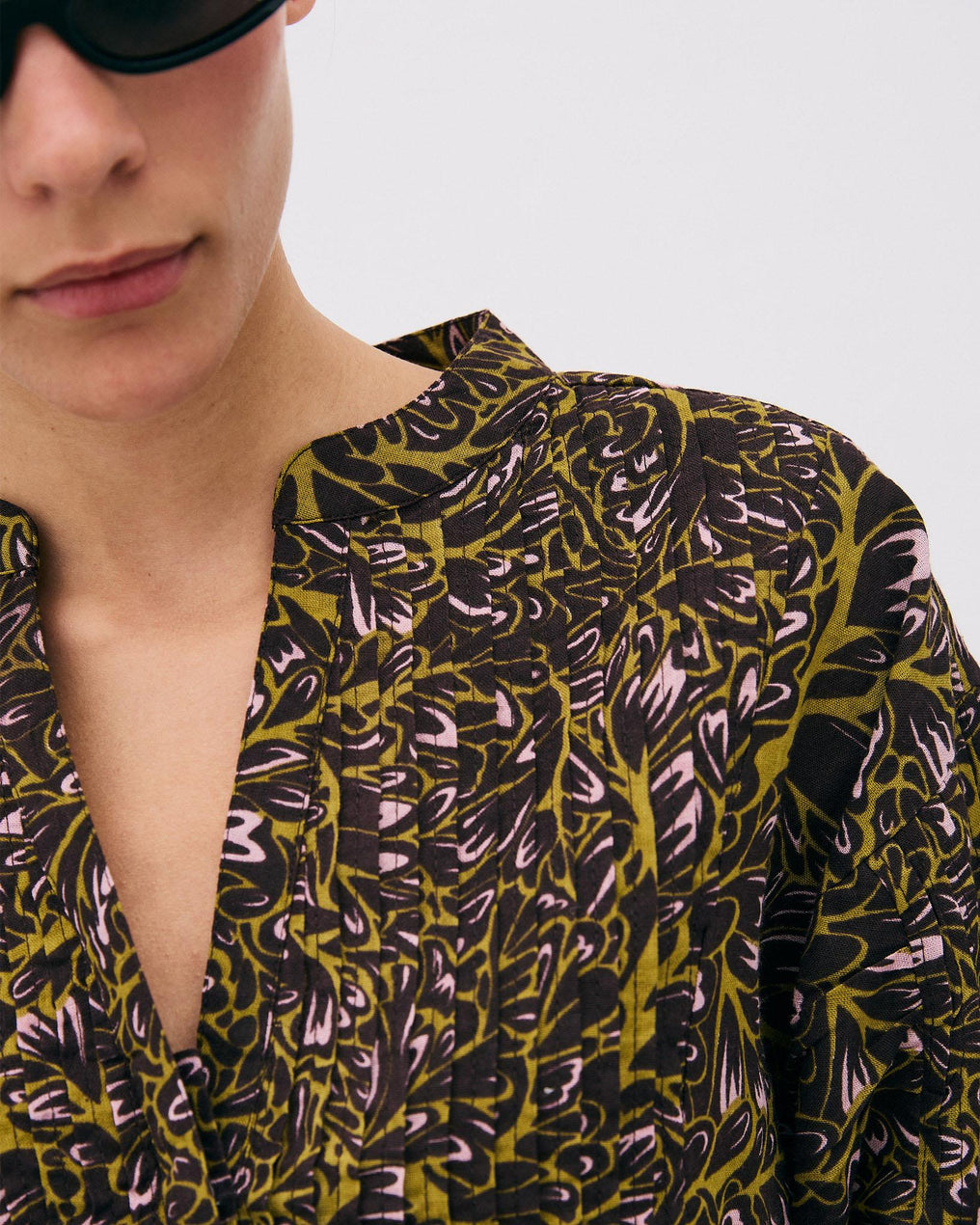 Blusa Botones Delanteros Estampada Marrón