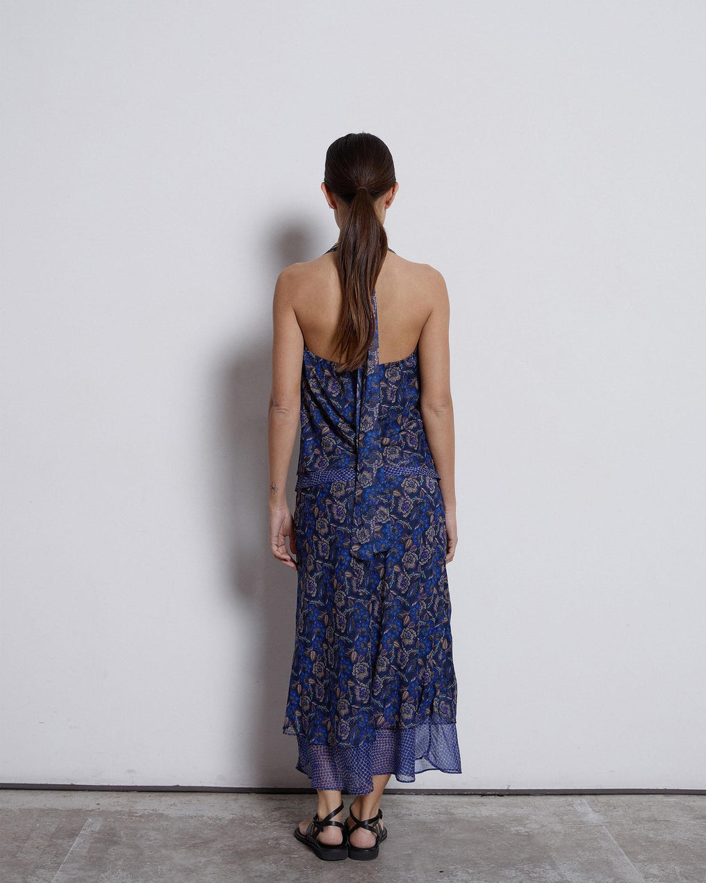 Falda Picos Estampado Flores Y Puntos Azul