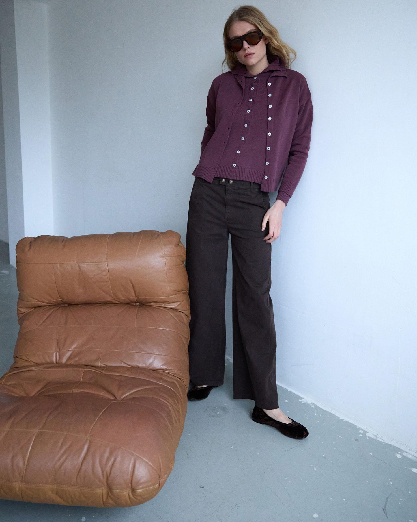 Chaqueta Punto Cuello Subido Morado