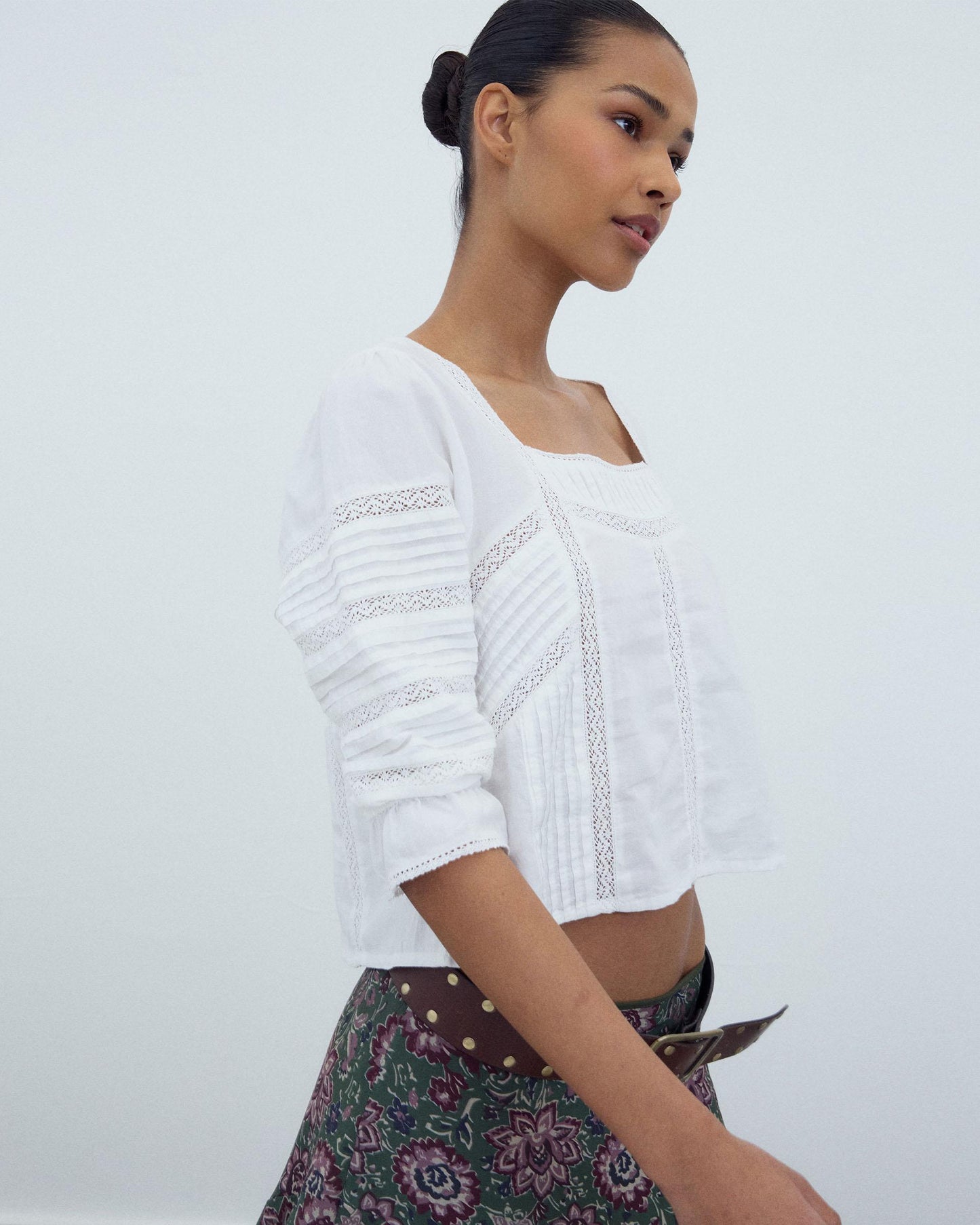 White Square Neckline Lace Blouse