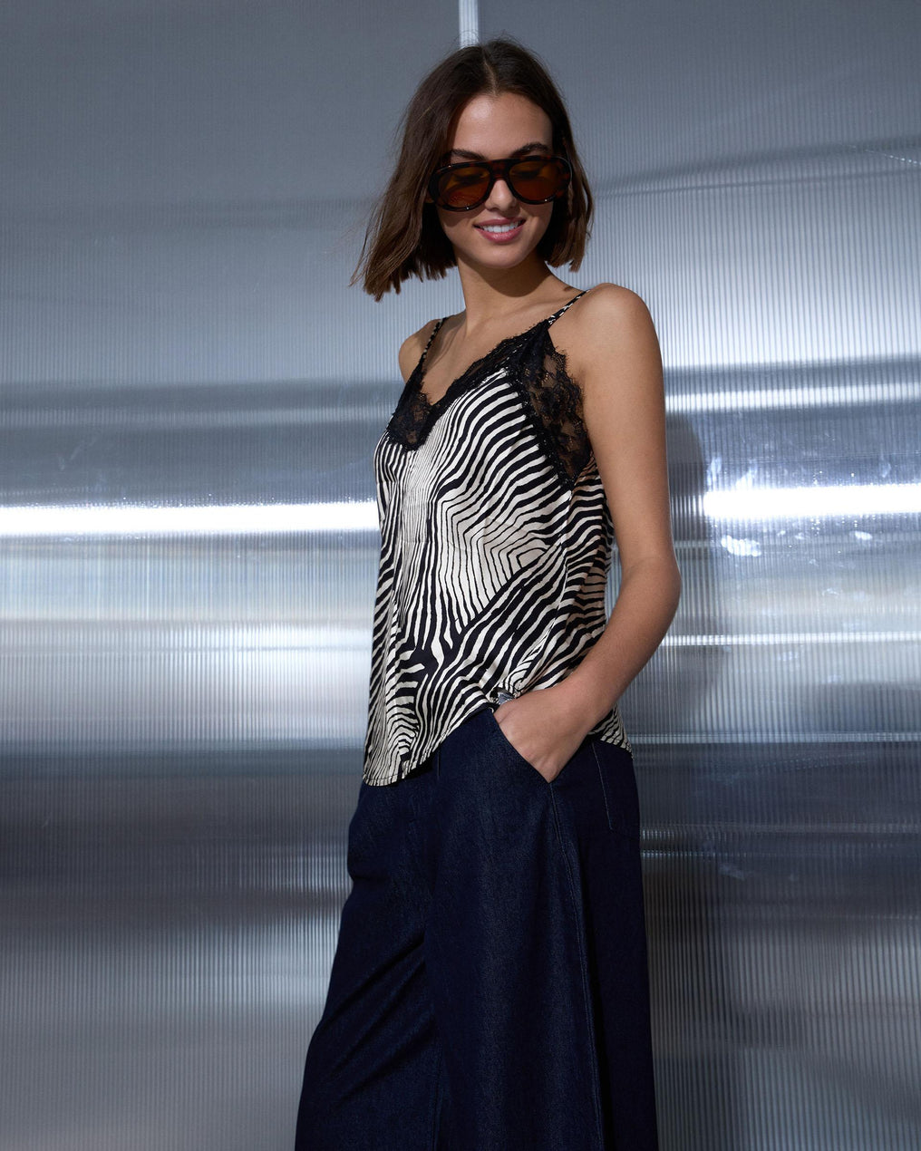 Top de lingerie com estampado de zebra preta