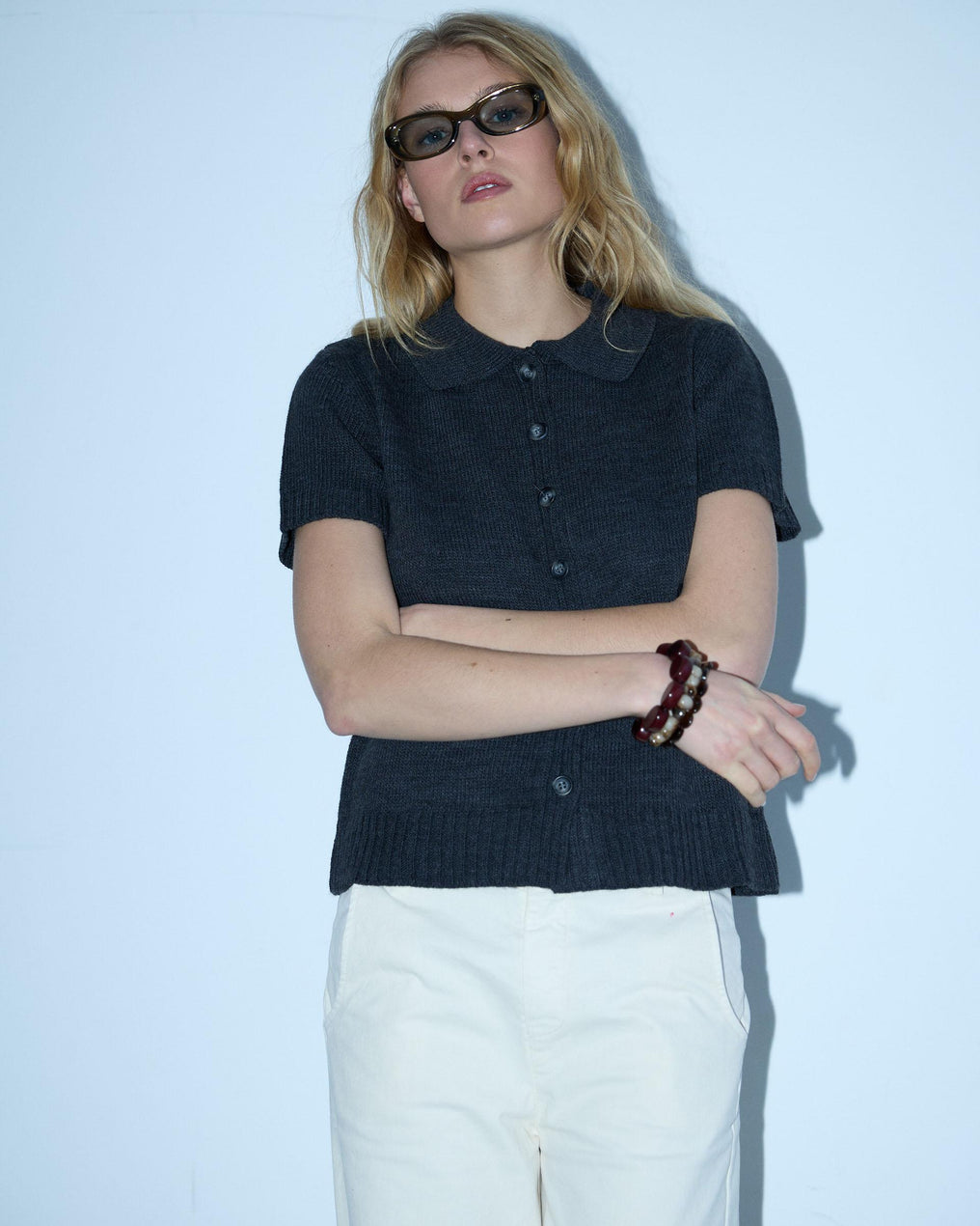 Top Manga Corta Cuello Polo Antracita