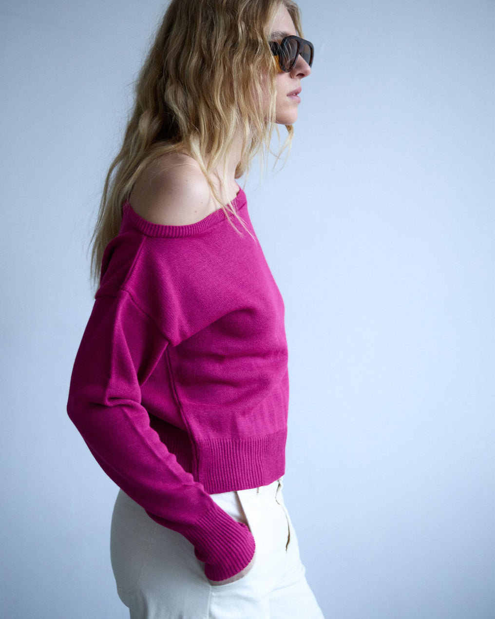 Jersey Cuello Asimétrico Fucsia