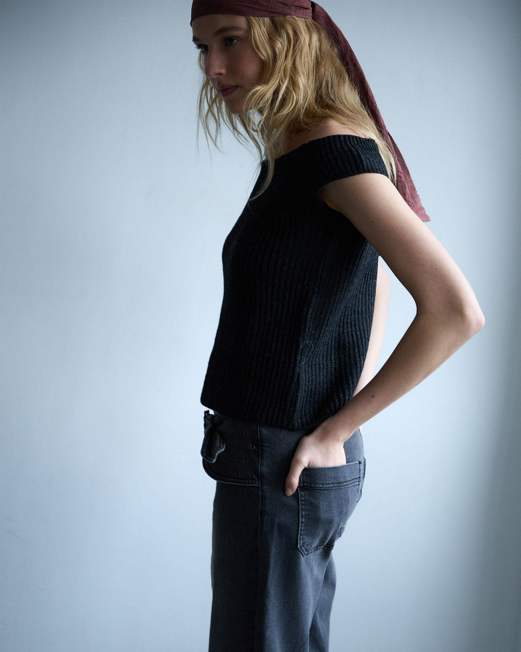 Top Punto Escote Bardot Lurex Antracita