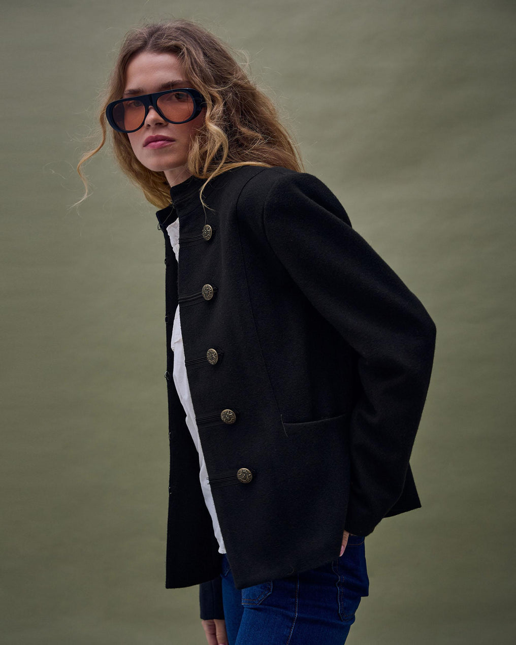 Chaqueta Botones Negro