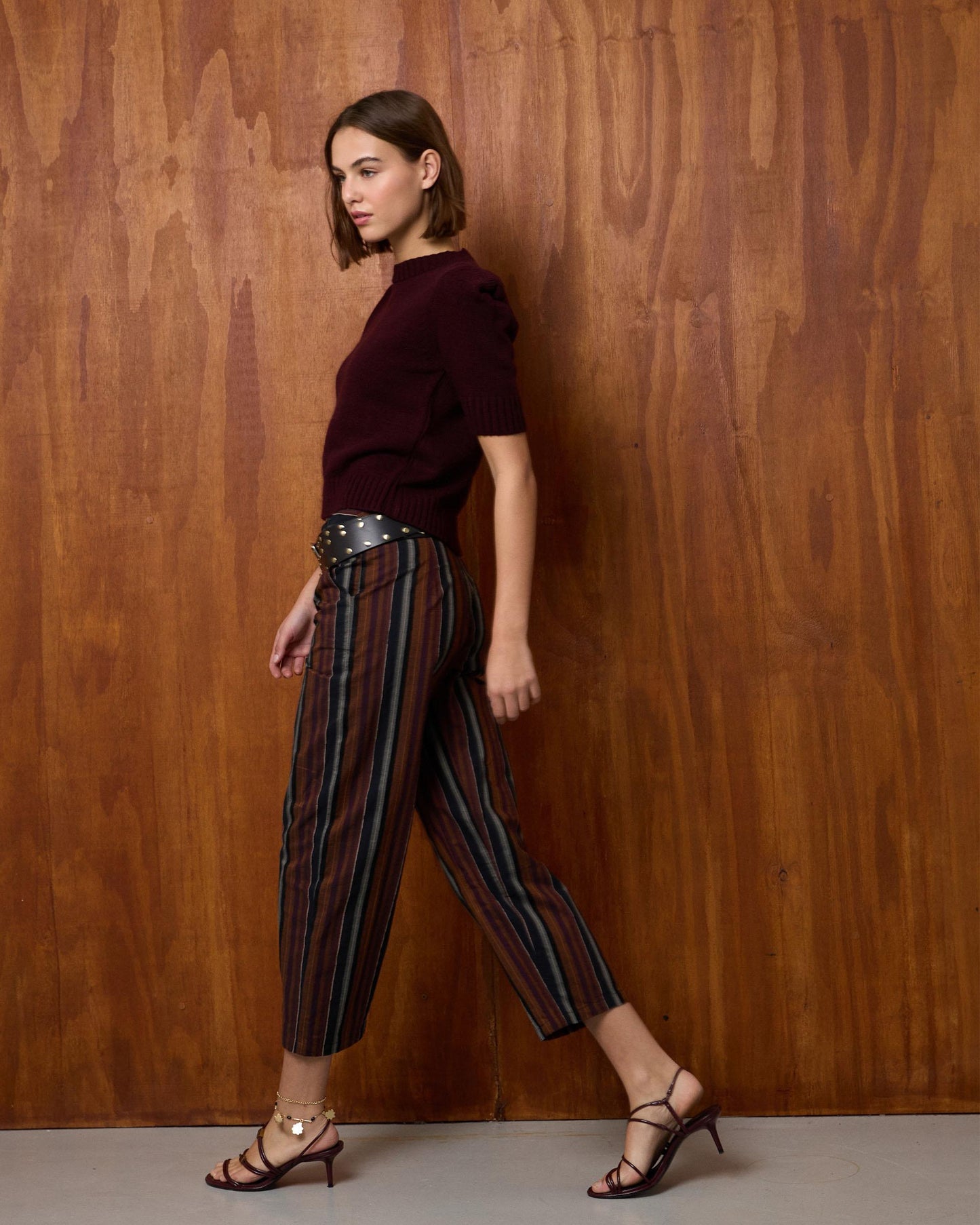 Striped Pants with Velvet Detail in Tile